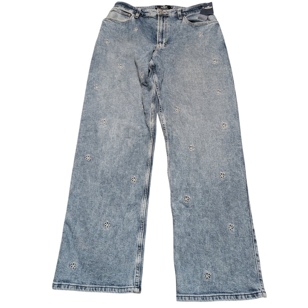 NWT Hollister Ultra High Rise Dad Jean Light Wash Embroidered Blue‎ Womens 10R